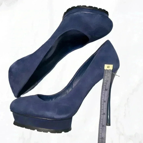 BCBG stylish trendy day 2 nite  platform blue suede leather stiletto heel 8.5 - Picture 5 of 6